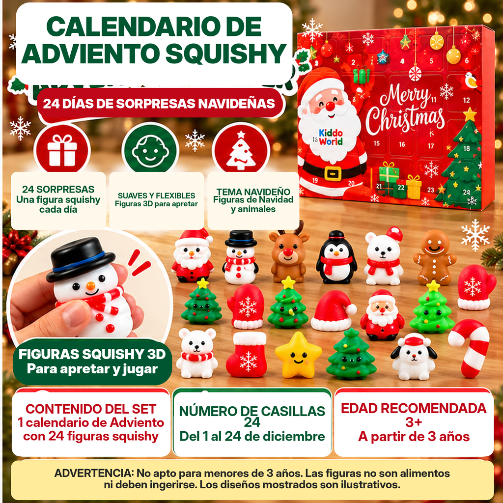 Calendario de Adviento Squishy de Navidad – 24 juguetes squishy misteriosos (3+ años)