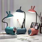 Lámpara de escritorio LED con diseño de conejo y soporte para bolígrafos – Táctil y regulable