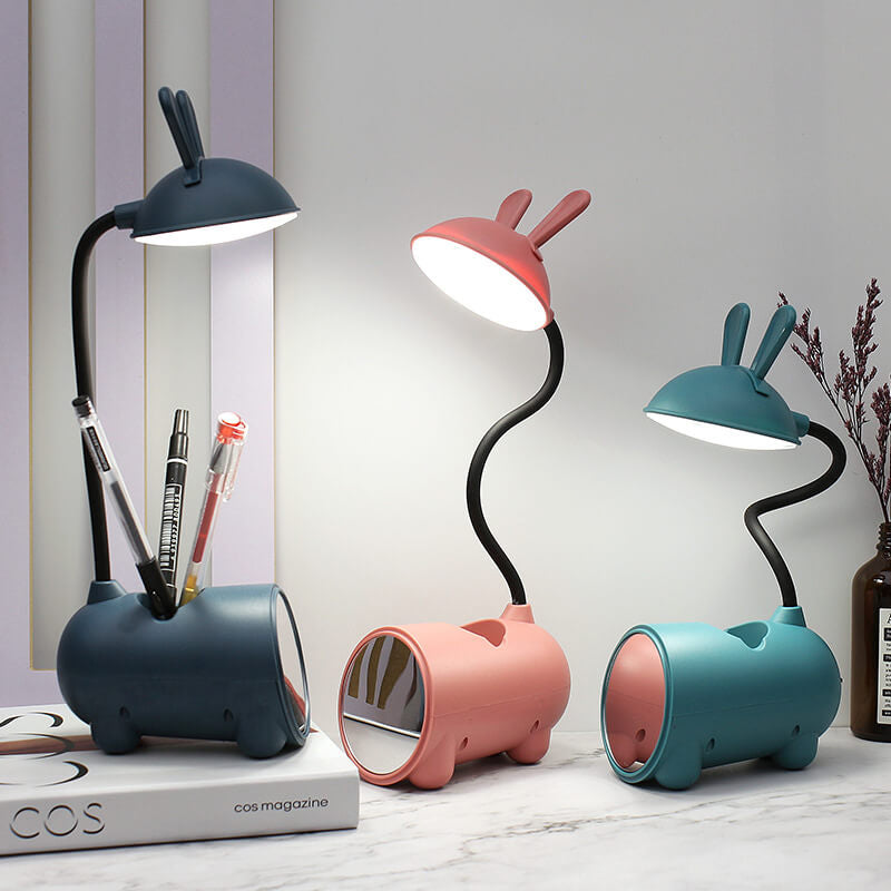 Lámpara de escritorio LED con diseño de conejo y soporte para bolígrafos – Táctil y regulable