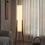 Lámpara de Pie de Madera Sólida con Pantalla de Tela