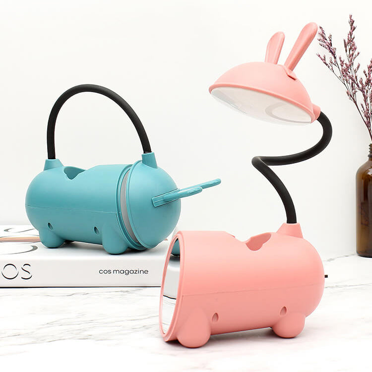 Lámpara de escritorio LED con diseño de conejo y soporte para bolígrafos – Táctil y regulable