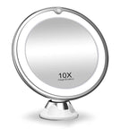 Espejo de maquillaje compacto con LED, 10 aumentos y rotación de 360°