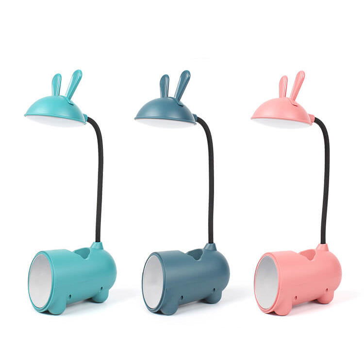 Lámpara de escritorio LED con diseño de conejo y soporte para bolígrafos – Táctil y regulable
