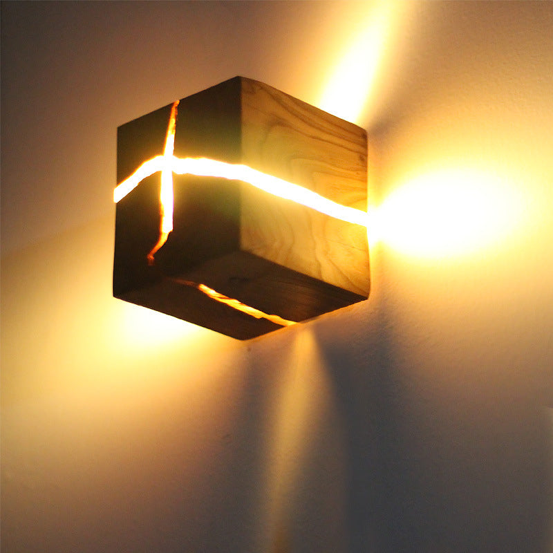 Luz de pared empotrada Cube Crack Wood Creativa Nórdica LED Beige