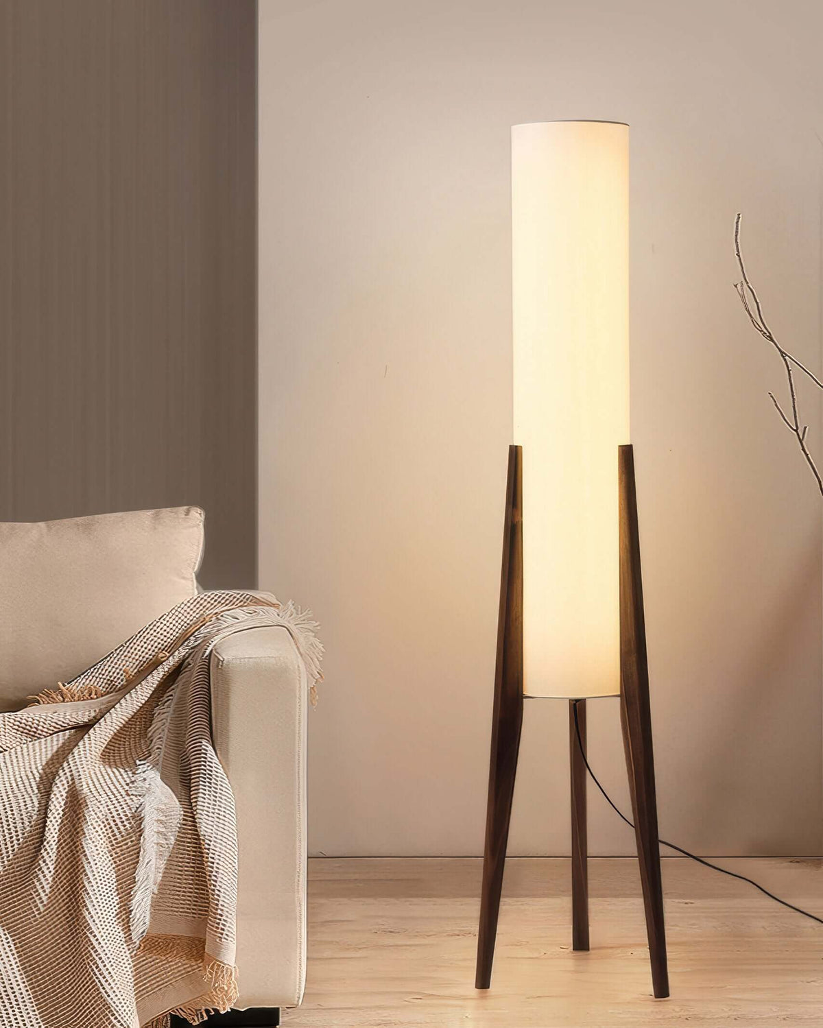 Lámpara de Pie de Madera Sólida con Pantalla de Tela