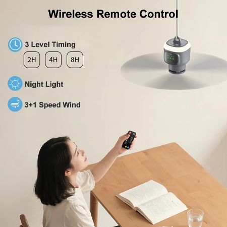 Ventilador de Techo Recargable de 12000mAh para Exteriores con Luz LED