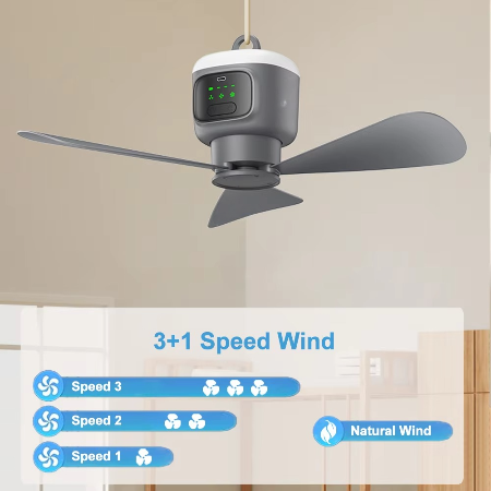 Ventilador de Techo Recargable de 12000mAh para Exteriores con Luz LED