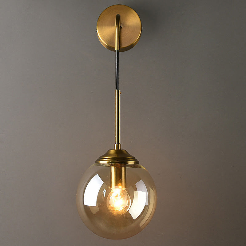 Lámpara de Pared de Vidrio Globo Montaje en Pared Contemporáneo 1 Cabeza Dorada Iluminación para Dormitorio