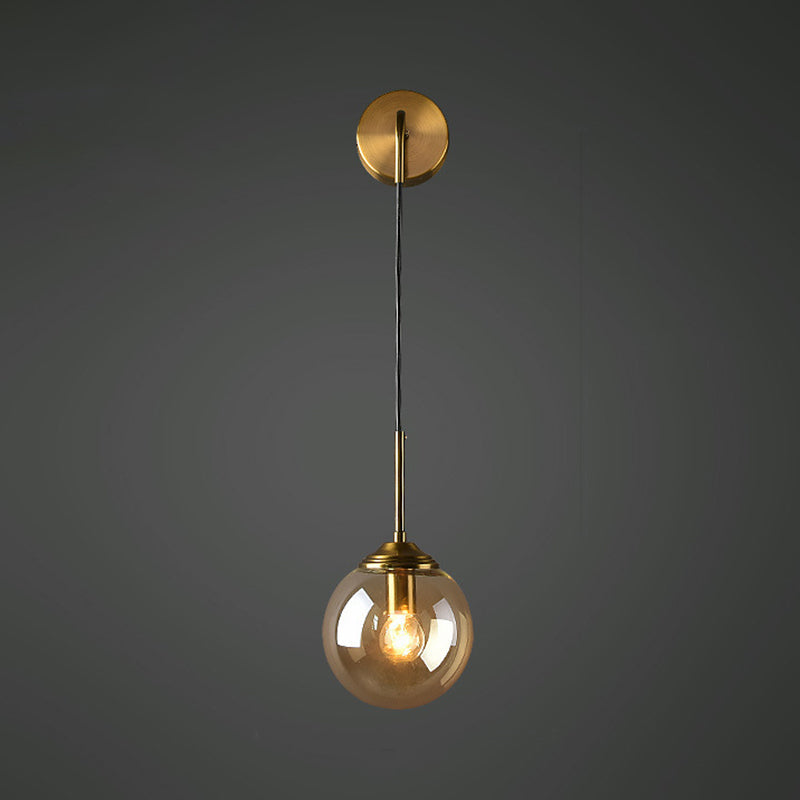 Lámpara de Pared de Vidrio Globo Montaje en Pared Contemporáneo 1 Cabeza Dorada Iluminación para Dormitorio