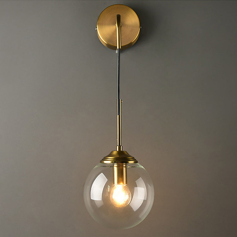 Lámpara de Pared de Vidrio Globo Montaje en Pared Contemporáneo 1 Cabeza Dorada Iluminación para Dormitorio