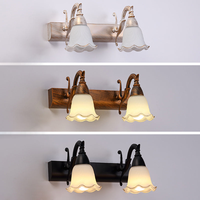 2 Lámpara de baño con luces, lámpara americana a prueba de agua sobre espejo con pantalla de vidrio blanco