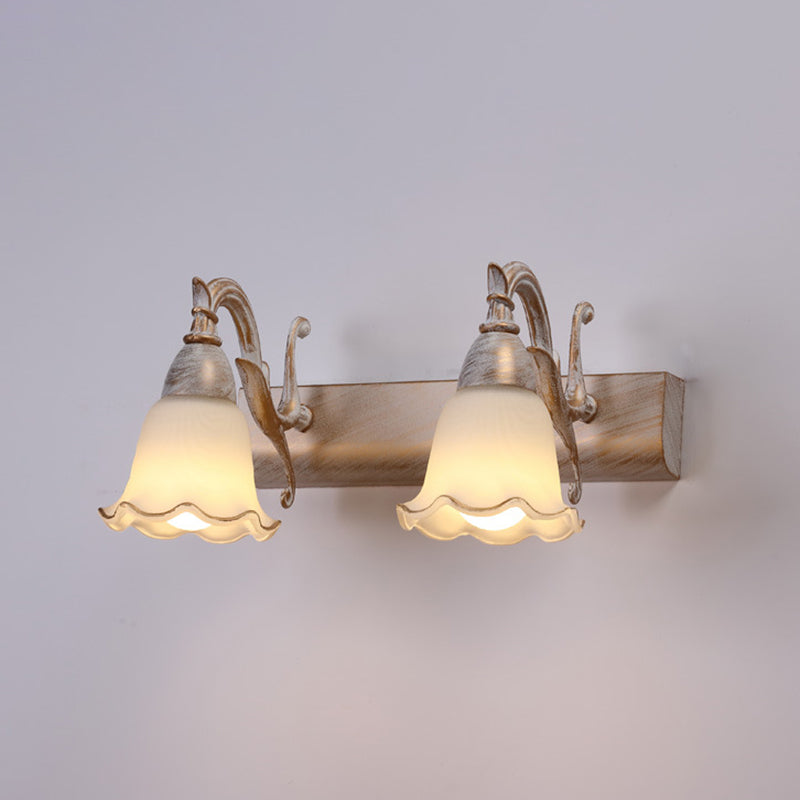 2 Lámpara de baño con luces, lámpara americana a prueba de agua sobre espejo con pantalla de vidrio blanco
