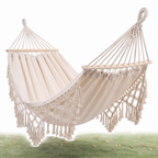 Hamaca de Lona con Flecos para Camping Doble al Aire Libre de 200x150cm con Poste (Blanco)