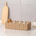 Cesta de Almacenamiento Tejida Boho con Borde de Abanico – Decorativa y Práctica para Cualquier Interior
