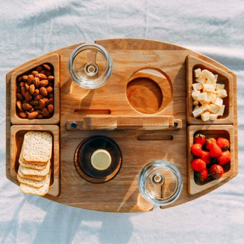 Elegante Mesa de Picnic para Vino de Roble – Compacta y Versátil