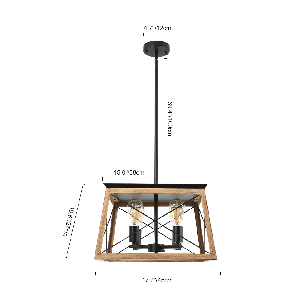 Lámparas de Araña Rústicas para Isla de Cocina de 4 Luces en Diseño Cuadrado
