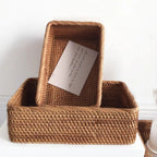 Cesta de Almacenamiento Rectangular de Ratán Artesanal