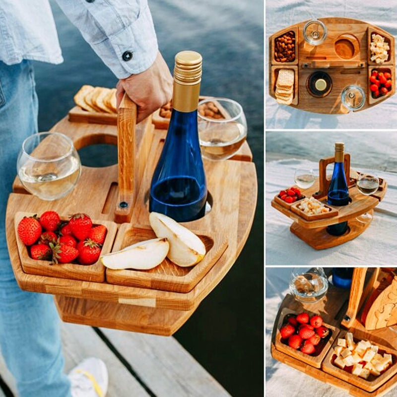 Elegante Mesa de Picnic para Vino de Roble – Compacta y Versátil