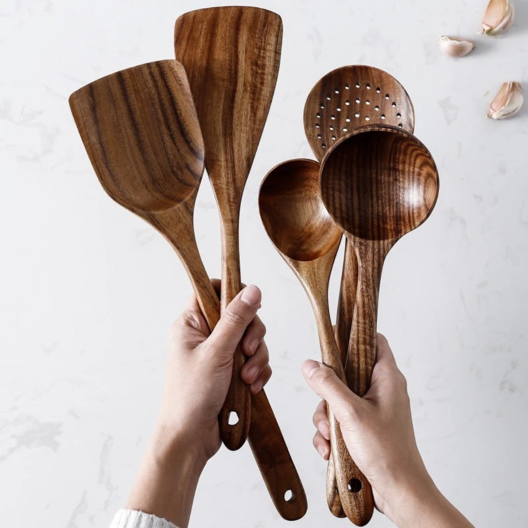 Juego de utensilios de cocina de nuez (5 piezas)