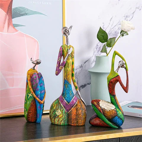 Esculturas Modernas Abstractas de Mujeres – Arte en Resina Colorida Hecho a Mano para Decoración del Hogar