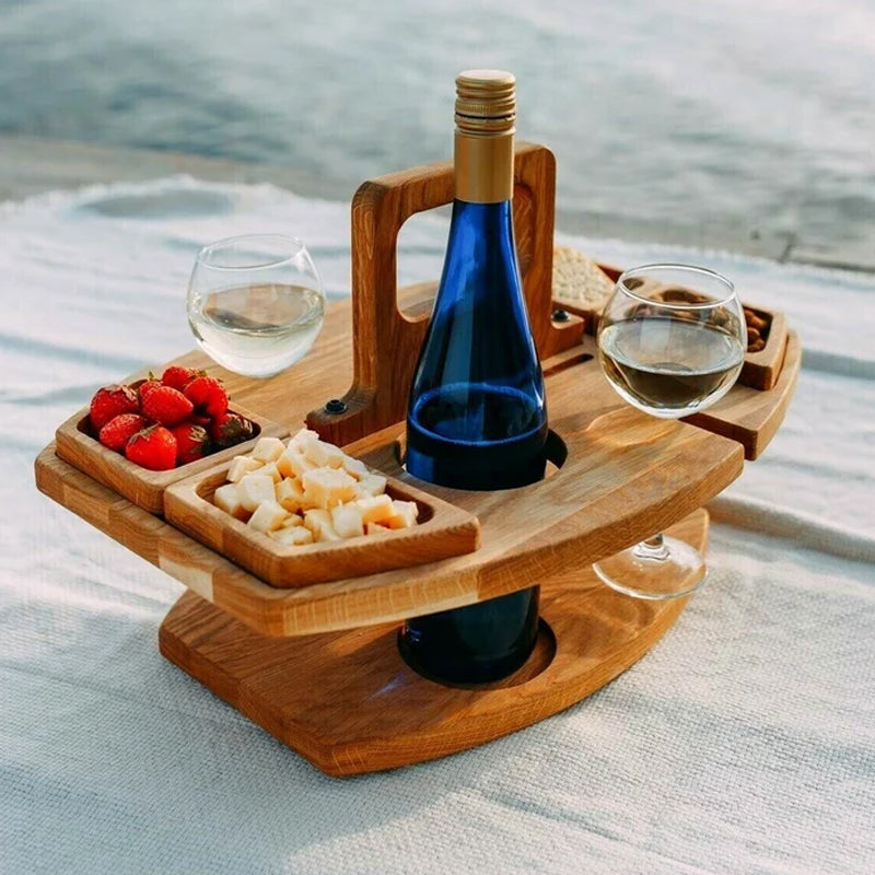 Elegante Mesa de Picnic para Vino de Roble – Compacta y Versátil