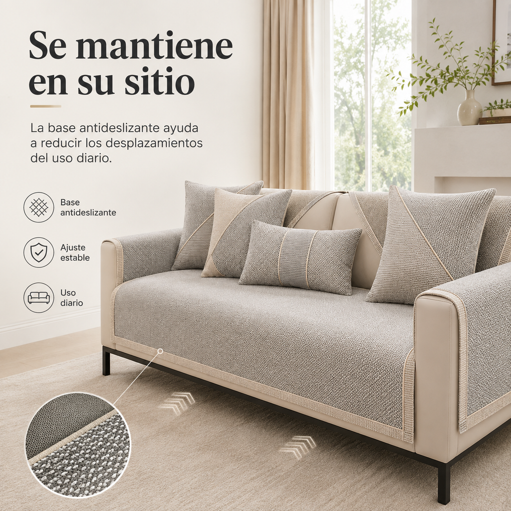 NATURWEFT – Funda de sofá antideslizante de algodón-lino para todas las estaciones
