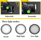 Linterna Frontal LED Recargable de 300LM, Linterna Táctica Zoomable