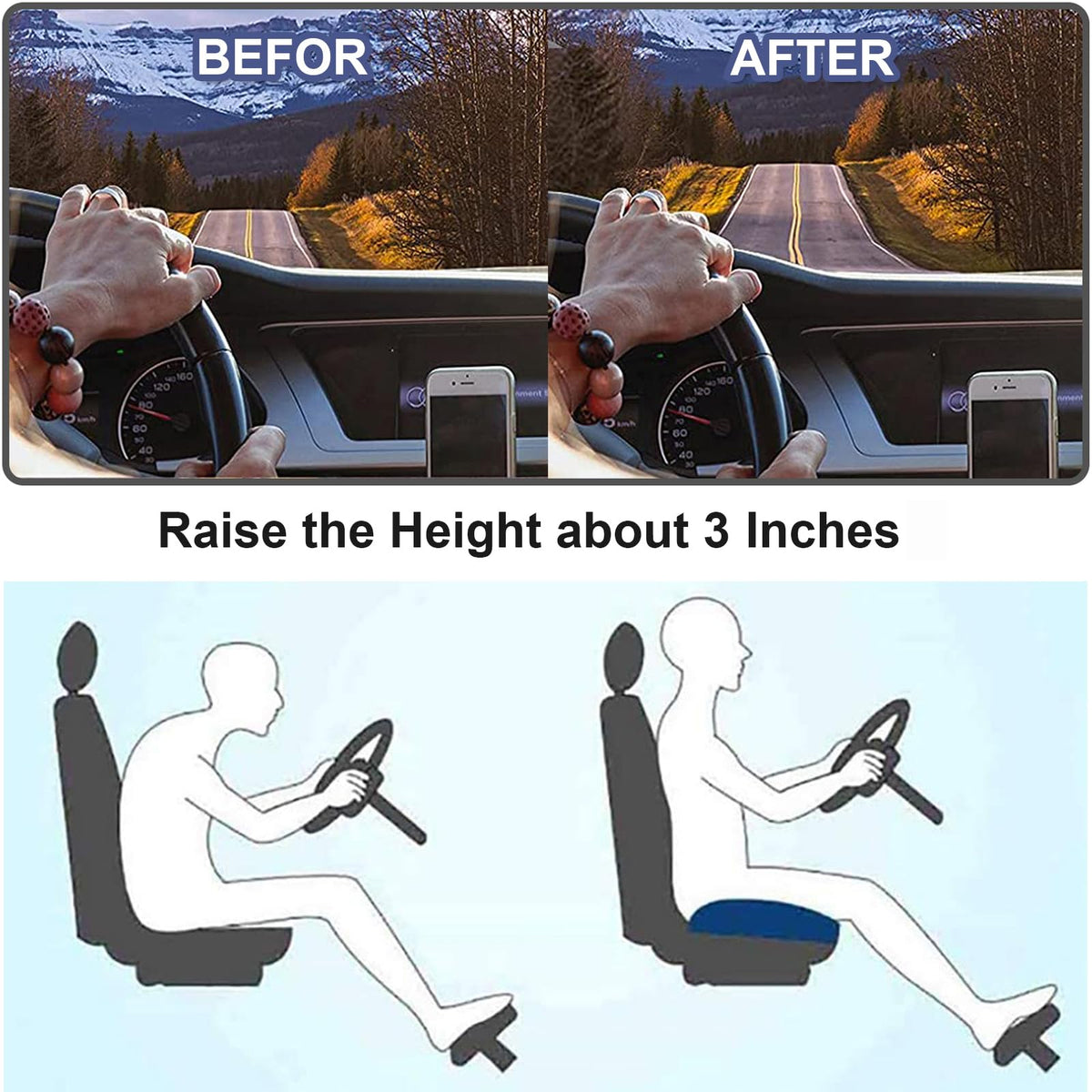 Cojín de coche BoostSit – Cojín de asiento ergonómico con espuma viscoelástica