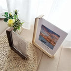 FOTODUO – Marco de fotos de acrílico y madera con vista doble para decoración moderna de mesa