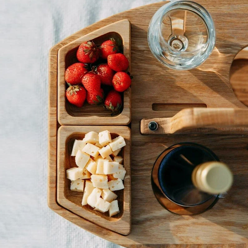 Elegante Mesa de Picnic para Vino de Roble – Compacta y Versátil