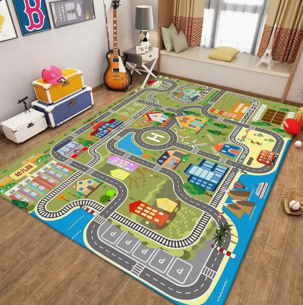 Alfombra Infantil con Tema de Granja y Tráfico - DuoPlay