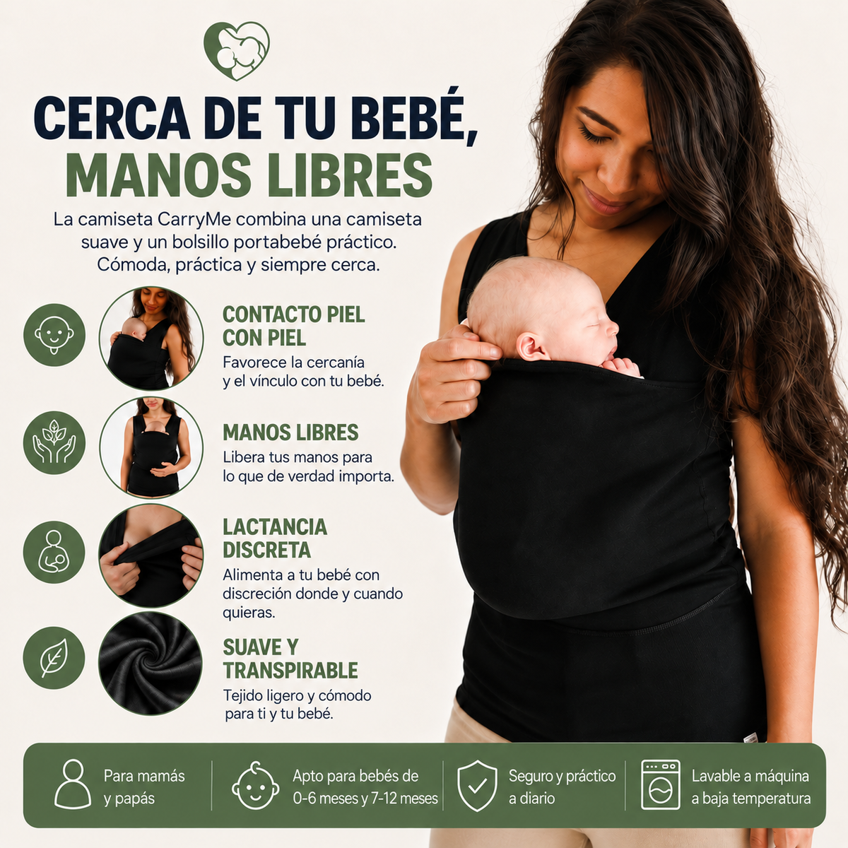 Camiseta Portage CarryMe para Bebé – Camiseta Cómoda con Función de Lactancia