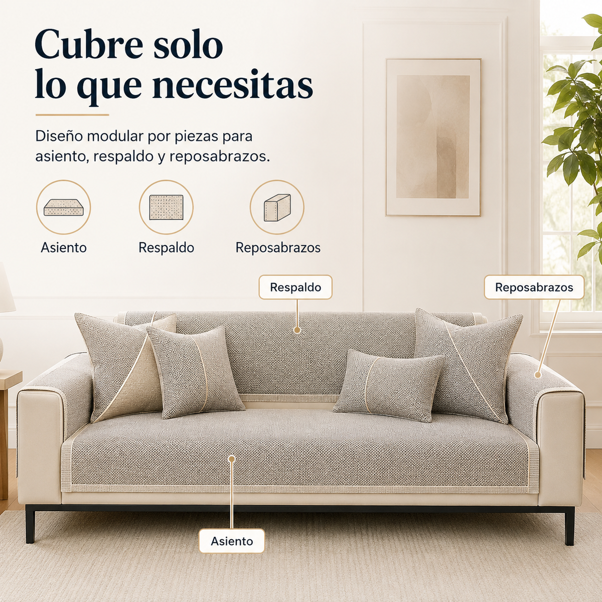 NATURWEFT – Funda de sofá antideslizante de algodón-lino para todas las estaciones