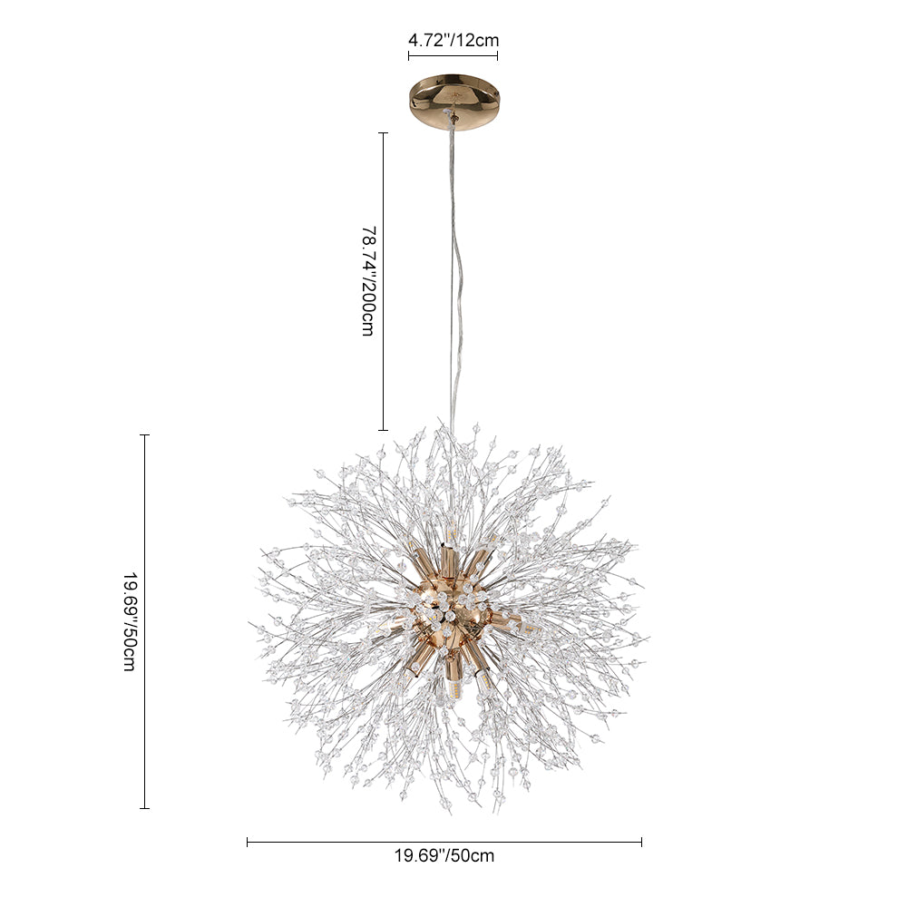 Luz Sputnik Única Moderna de Cristal con 9 Luces de Fuegos Artificiales