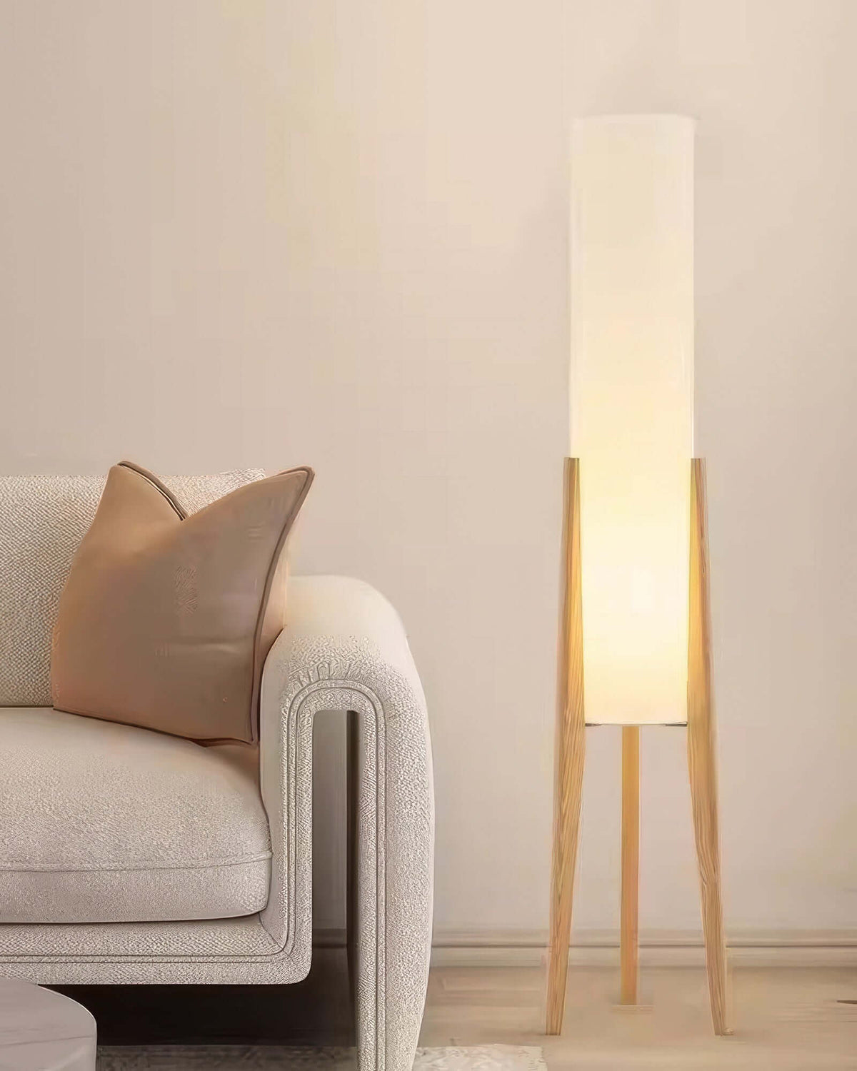 Lámpara de Pie de Madera Sólida con Pantalla de Tela