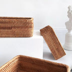 Cesta de Almacenamiento Rectangular de Ratán Artesanal