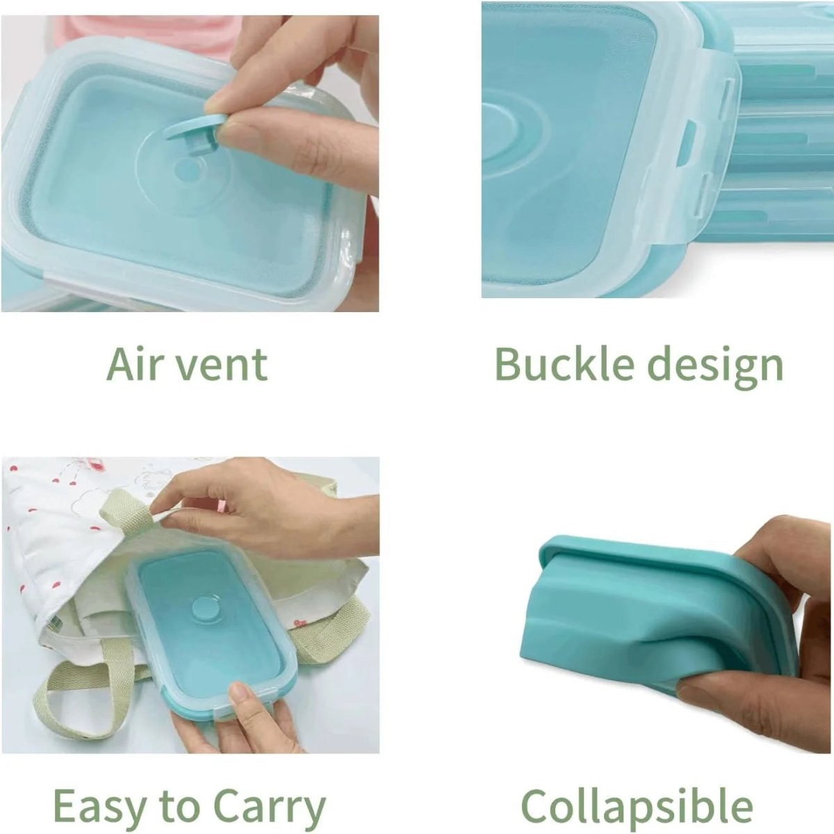 FOODSTACK – Juego de fiambreras de silicona plegables sin BPA
