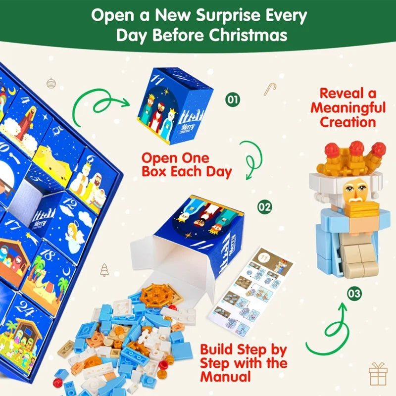STACKMAS – Calendario de Adviento DIY creativo con motivo de nacimiento y 24 bloques para las familias
