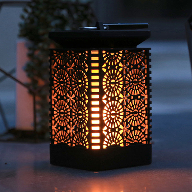 Lámpara rectangular retro contemporánea solar impermeable con llama ABS LED iluminación paisajística luz exterior para exteriores