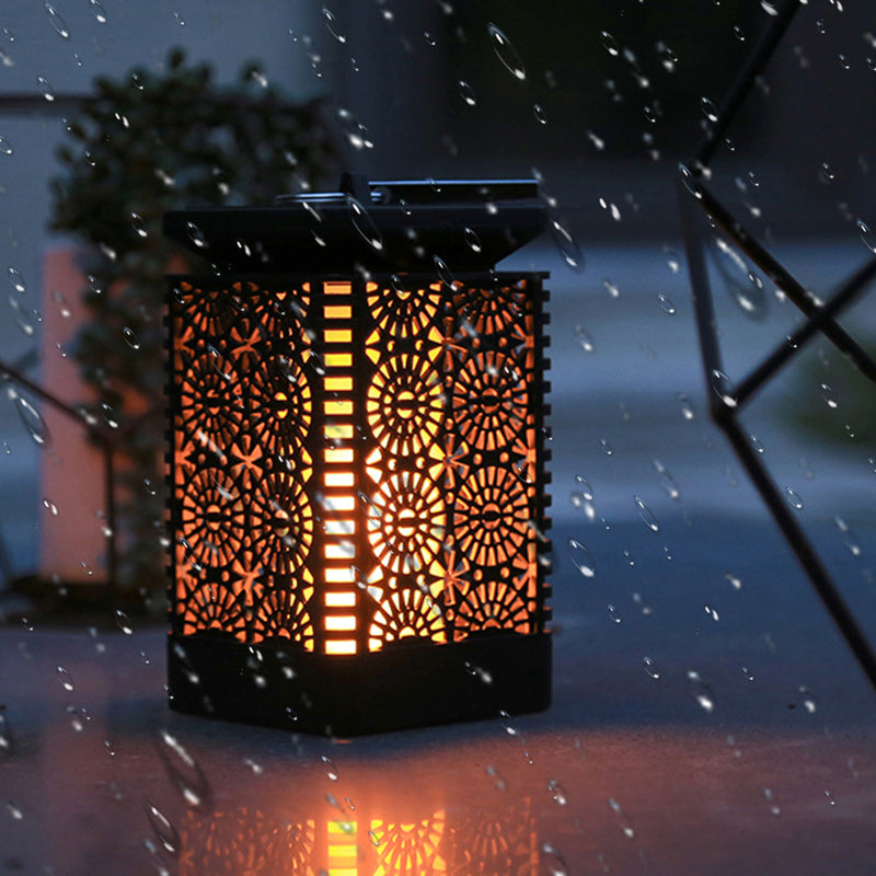Lámpara rectangular retro contemporánea solar impermeable con llama ABS LED iluminación paisajística luz exterior para exteriores