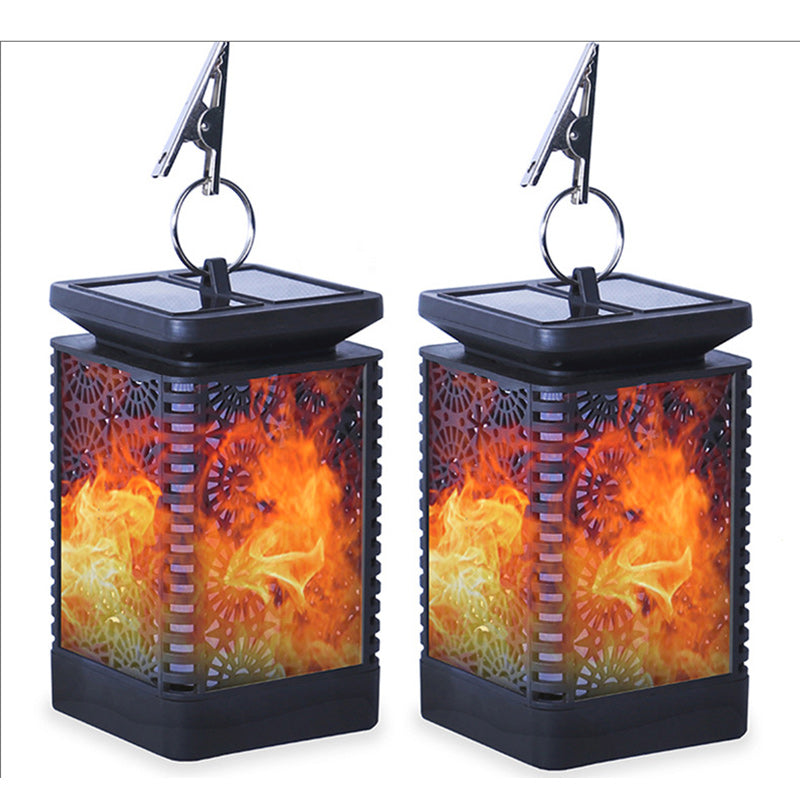 Lámpara rectangular retro contemporánea solar impermeable con llama ABS LED iluminación paisajística luz exterior para exteriores