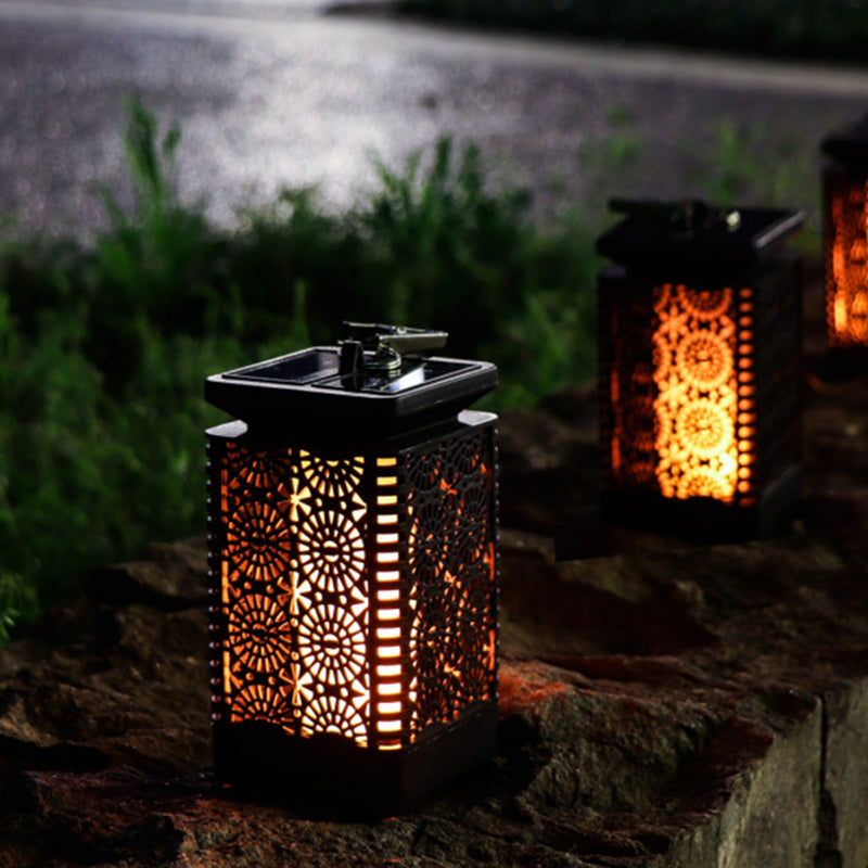 Lámpara rectangular retro contemporánea solar impermeable con llama ABS LED iluminación paisajística luz exterior para exteriores
