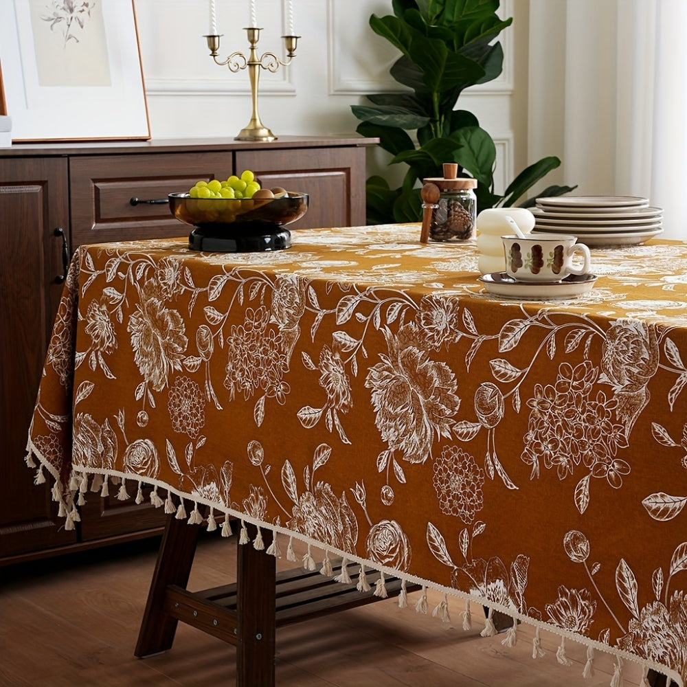 Mantel Floral Boho con Borlas de Flor Pavo Real