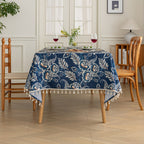 Mantel Floral Boho con Borlas de Flor Pavo Real