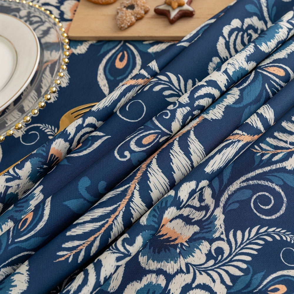 Mantel Floral Boho con Borlas de Flor Pavo Real