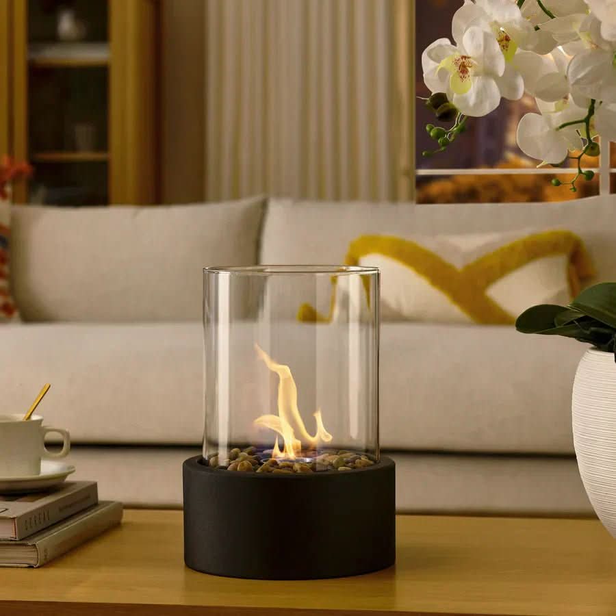 GemütlicheFlamme Chimenea de Mesa – Chimenea de mesa moderna de bioetanol con juego de llamas real y diseño escandinavo
