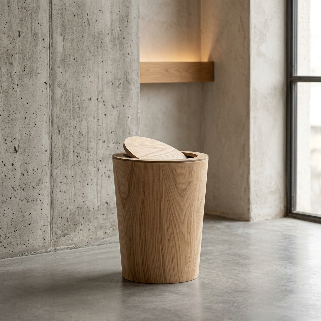 Cubo de Basura Estilo Artesanal de Madera Rotativo