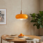 Iluminación Colgante de Cocina Luz Colgante de Vidrio Ámbar y Madera