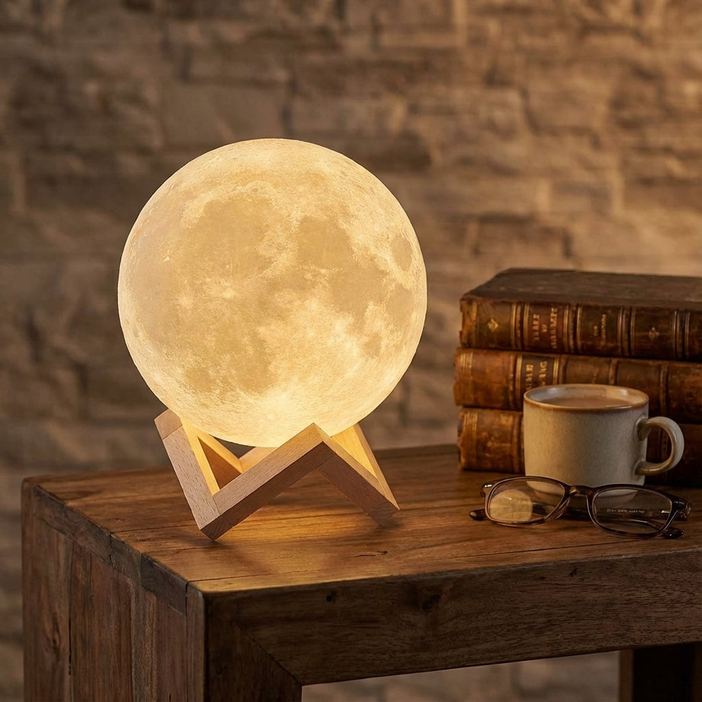 Lámpara LED Luna Luz Nocturna Recargable Sin Cable, 16 Colores y Control Remoto