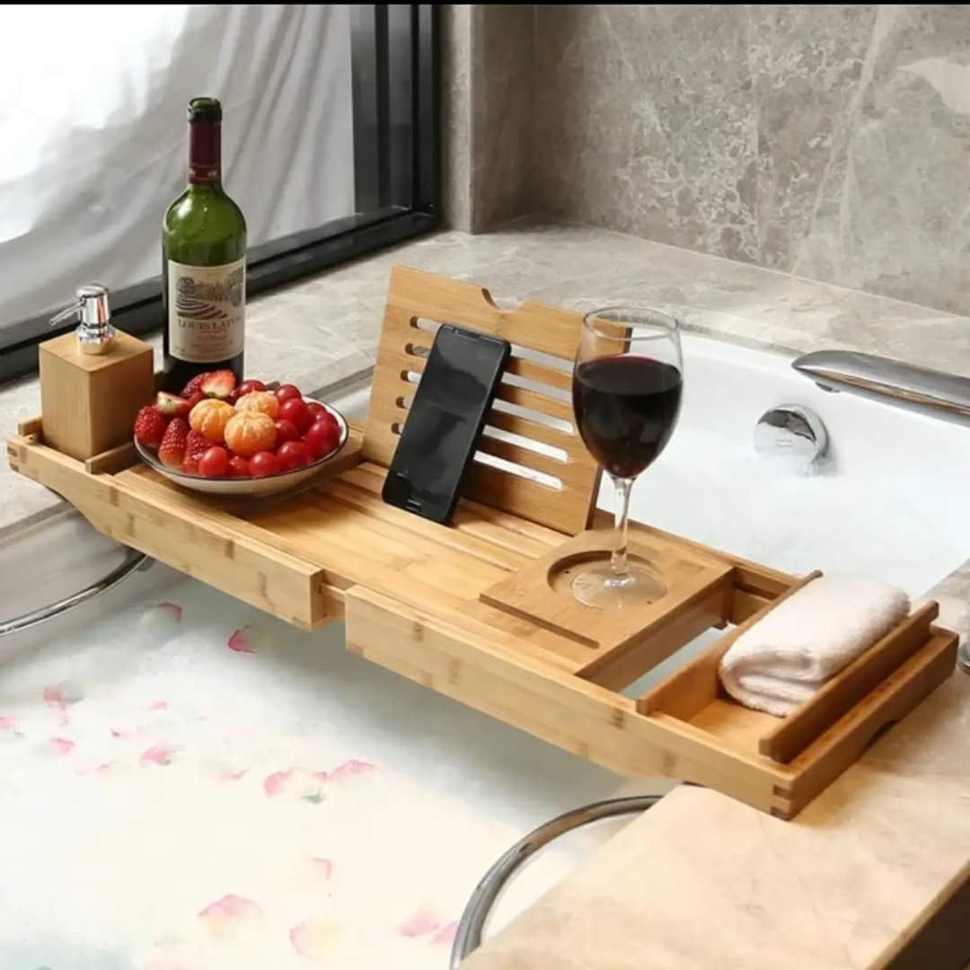 Bandeja Expandible de Bambú para Bañera/ Caddy con Soportes